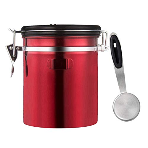 Tubayia Edelstahl Vorratsdose Vakuum Luftdicht Vorratsbehälter Kaffee Tee Kanister Behälter mit Löffel (Rot,1500ml) von Tubayia