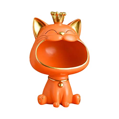 Tubayia Katzenfiguren Lagerung Box Katze Skulptur Schlüsselablage Schmuck Bonbons Behälter Tablett Obstschale für Home (Orange) von Tubayia