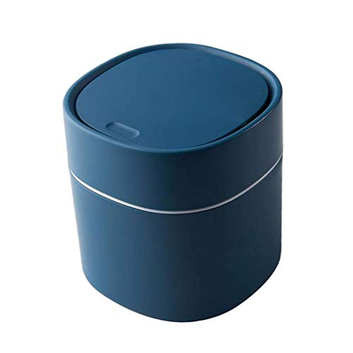 Tubayia Mini Desktop Abfalleimer Mülleimer Tischmülleimer Abfallbehälter mit Deckel für Wohnzimmer, Schlafzimmer, Büro (Blau mit Schnappdeckel) von Tubayia