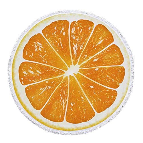 Tubayia Obst Muster Runde Strandtuch Badetuch Schnell Trocknende Deko Strandhandtuch mit Quaste (Orange) von Tubayia