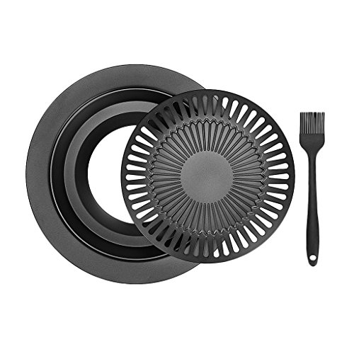 Tubayia Rauchfreier Herdgrill Antihaft Rund Grill Grillplatte Grillpfanne mit Silikon Ölpinsel von Tubayia