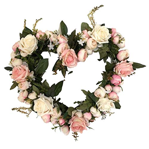 Tubayia Romantische Künstliche Blumen Kranz Herz Türkranz Wandkranz Dekokranz für Hochzeit Weihnachten (Rosa) von Tubayia