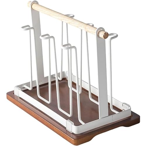 Tubayia Tassen Trocknungsregal Tassen Abfluss mit Holzgriff robuste Becher Displayhalter -Halter Organisator für Tea Shop Bar Restaurant Cafe Büro (Weiß) von Tubayia