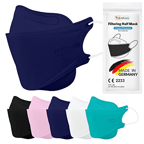 TubeRoo FFP2 Maske blau dunkelblau Fischform, 10 Stück Masken aus Deutschland, Made in Germany, weiche Ohrschlaufen, Atemschutzmaske, Mundschutz von TubeRoo