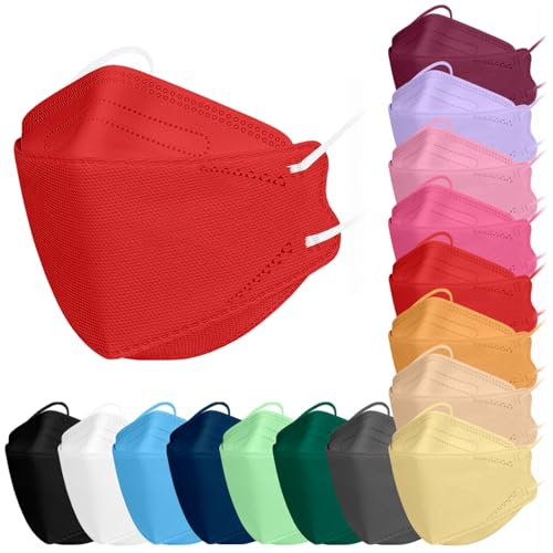 TubeRoo FFP2 Maske MHD 02.2025 rot 5 Stück Masken Fischform, Versand aus Deutschland, weiche runde Ohrschlaufen Bänder, Atemschutzmaske, Mundschutz von TubeRoo