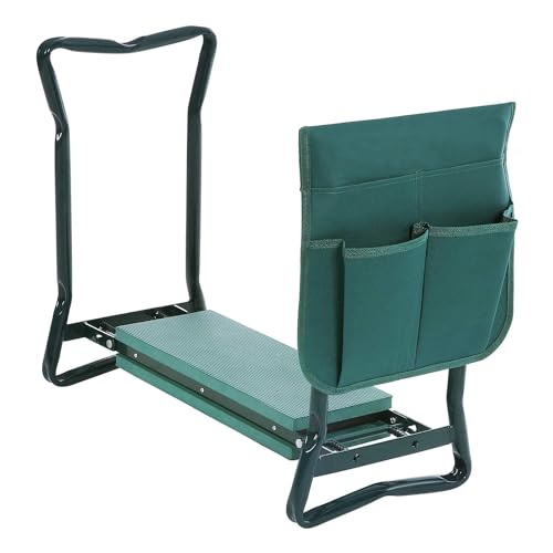 Tubiaz 2 in 1 Kniebank für Gartenarbeit, Gartenhocker mit Eva-Schaumkissen Gepolstert, Klappbar Gartenbank Arbeitshocker mit Werkzeugtasche, Erntebank Klapphocker Kniestuhl, 60 x 50 x 28 cm, Grün von Tubiaz
