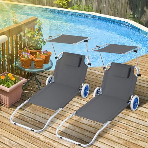 Tubiaz 2X Sonnenliege Klappbar mit Dach Liegestuhl mit Rollen, Strandliege 5-Fach Verstellbarer Rückenlehne,100kg belastbar Gartenliege,Campingliege für Strand oder Pool Garten,Alu,Grau Tubiaz 2X Sonnenliege Klappbar mit Dach Liegestuhl mit Rollen, Strandliege 5-Fach Verstellbarer Rückenlehne,100kg belastbar Gartenliege,Campingliege für Strand oder Pool Garten,Alu,Grau von Tubiaz