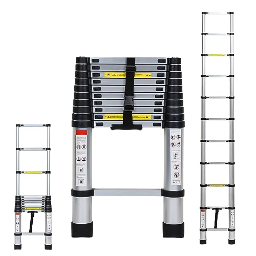 Tubiaz 3.2M Alu Teleskopleiter, Mehrstufiger Sicherheitsschalter Ausziehleiter, Tragbare rutschfeste Teleskop, Mehrzweckleiter Leiter, Max Belastung 150 kg von Tubiaz
