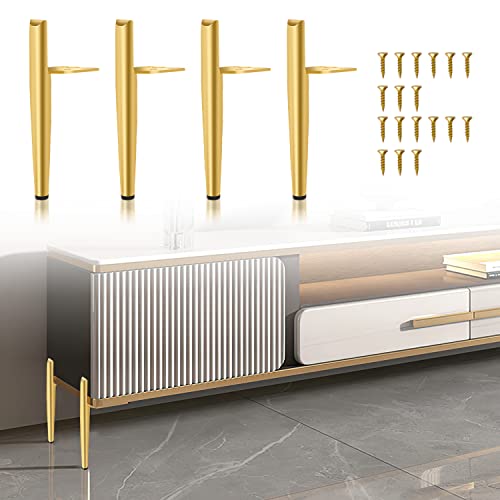 Tubiaz 4 Stück Möbelfüße Höhe 20cm, Gold Metall Tischbeine Belastbar bis 600 Kg, Möbelbeine Sofafuß Schrankfüße für TV-Schrank, Bett, Sofa undandere Möbel, M4-GGP8806Z von Tubiaz