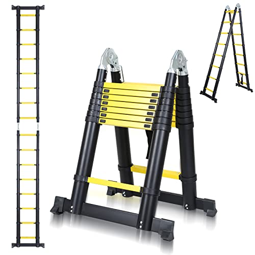 Tubiaz 5M(2.5+2.5M) Teleskopleiter Aluminium, Rutschfester Alu-Klappleiter, Tragbare Ausziehbare Leiter 150 kg Belastbarkeit Leiter von Tubiaz