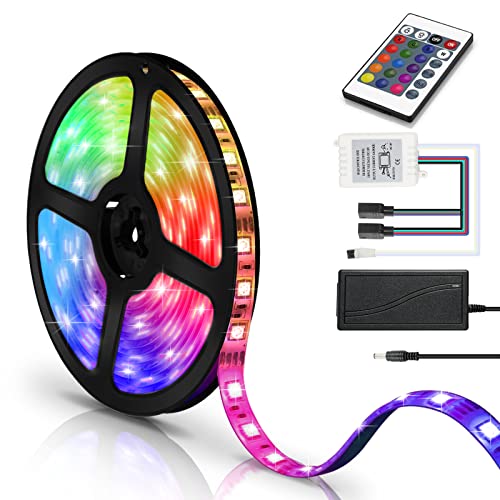 Tubiaz 5m LED Strip RGB 5050 LED Streifen, Farbwechsel LED Band mit 24 Tasten Fernbedienung, Dimmbar, 12V 150 LEDs, Selbstklebend LED Strips, Flexibel LED Lichtband für Haus Schlafzimmer TV Küche von Tubiaz