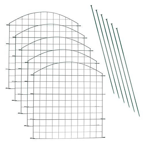 Tubiaz 5x Teichzaun Gartenzaun Komplettset - Gartenzaun Metall 11 Zaunelemente - Zaun für den Garten, Gitterzaun Set Zaun Garten - Zaun für Hunde (5x Oberbogen, Grün) von Tubiaz