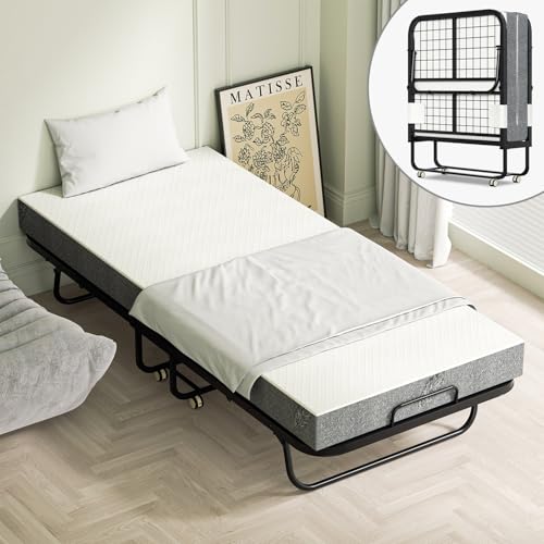 Tubiaz 90x200cm Klappbett, Einzelbett mit 13cm Dicke Hochdichter Schaumstoff Matratze, Erwachsene Gästebett Klappbar mit Rollen, Metallbett belastbarkeit 200 kg, für Schlafzimmer,Büro,Wohnzimmer Tubiaz 90x200cm Klappbett, Einzelbett mit 13cm Dicke Hochdichter Schaumstoff Matratze, Erwachsene Gästebett Klappbar mit Rollen, Metallbett belastbarkeit 200 kg, für Schlafzimmer,Büro,Wohnzimmer von Tubiaz