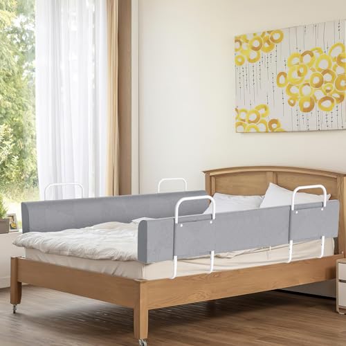 Tubiaz Bettgitter 150cm Bettschutzgitter rausfallschutz Bett für Kinder Verformbar Bettkantenschutz Höhenverstellbar Sicherheitsgeländer Boxspringbett Kinderbettgitter Kinderbett,Grau von Tubiaz