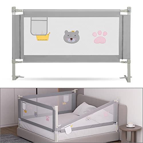 Tubiaz Bettgitter 180cm, Höhenverstellbar 70-98 cm Babybettgitter für Kleinkinder, Rausfallschutz Bett für Kinder, Kinderbettgitter mit luftiges Netz, Bed Rail stabile Bauweise, Grau von Tubiaz