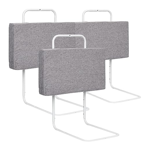 Tubiaz Bettgitter rausfallschutz Bett 3x50cm 5-Loch Höhenverstellbar Bettschutzgitter für Kinder Bett Rausfallschutz Kinder, Kinderbettgitter Familienbett für Kinderbett (150cm,Leinen Grau) von Tubiaz