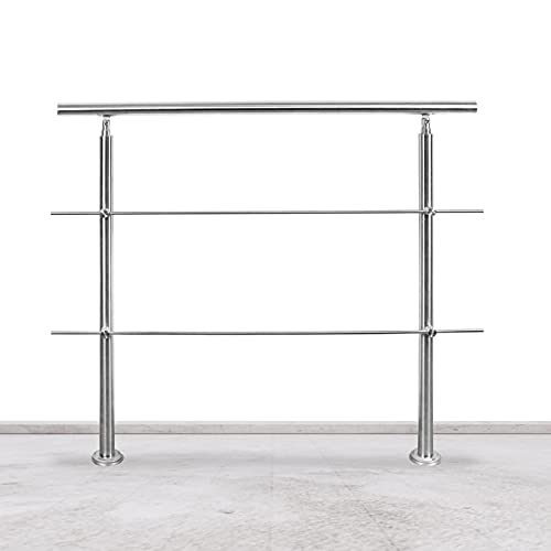 Tubiaz Edelstahl Handlauf Geländer,Treppengeländer mit 2 Querstreben, Eingangsgeländer für Balkon Treppen Innen und Außen (160cm) von Tubiaz