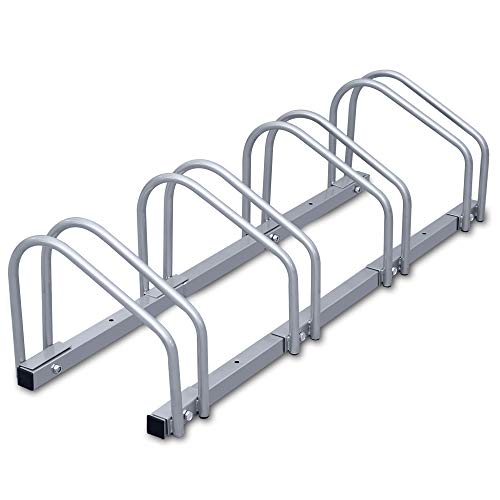 Tubiaz Fahrradständer Standparker, Für 4 Fahrräder Boden- oder Wandmontage, 35-55 mm Reifenbreite Sicherer Radständer auch für Mountainbikes & E-Bikes,101x32x26cm Silber von Tubiaz