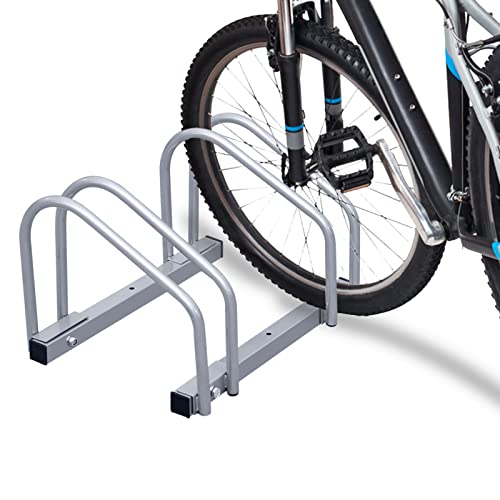 Tubiaz Fahrradständer für 2 Fahrräder, Boden- oder Wandmontage, Abstellständer Mehrfachständer Geeignet für Fahrräder von 35-55 cm Stellplatz 30cm verzinktem Stahl, 41x32x26cm Silber von Tubiaz