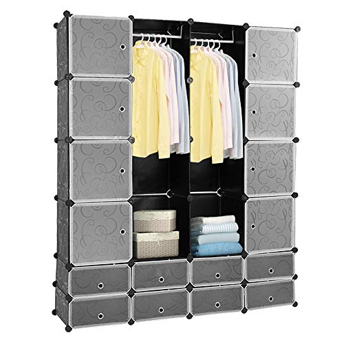 Tubiaz Garderobe 16 Würfel DIY Regalsystem Kleiderschrank mit Tür mit Hammer Schuhablagen aus PP-Kunststoff Mit 2 Kleiderstange für hängende Kleidung 180 x 142 x 37 cm schwarz Tubiaz Garderobe 16 Würfel DIY Regalsystem Kleiderschrank mit Tür mit Hammer Schuhablagen aus PP-Kunststoff Mit 2 Kleiderstange für hängende Kleidung 180 x 142 x 37 cm schwarz von Tubiaz