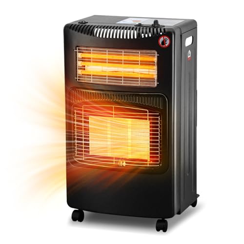 Tubiaz Heizgerät, Gasheizer Infrarot Heizstrahler Elektrische Gasheizgerät 4,2KW, Faltbar Gasstrahler 1260W, 3 Stufen Gasheizofen, Kippschutz, Überhitzungsschutz, 306 g/h Gasverbrauch von Tubiaz