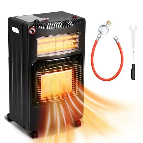 Tubiaz Keramik Gasheizer Infrarot Heizstrahler Elektrische Gasheizgerät 4,2KW Faltbar Gasstrahler 1260W Heizstrahler für LPG bis 10kg, Kippschutz, Überhitzungsschutz, 306 g/h Gasverbrauch von Tubiaz