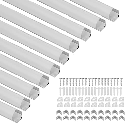 Tubiaz LED Aluminium Profil, V-Form LED Profil 20x1m, LED Aluminium Leiste Profil, LED-Kanäle für LED Streifen(bis 11mm Breit) inkl. Abdeckungen in milchig-weiß, Endkappen, und Montagematerial von Tubiaz