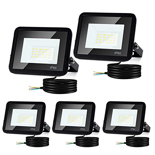 Tubiaz LED Strahler Außen, 5er 10W Superhell 900lm LED Fluter Flutlicht, LED Scheinwerfer Aussen 3000K Warmweiß IP66 Wasserfest Außenstrahler für Garage, Flur, Türen (kein Stecker) von Tubiaz