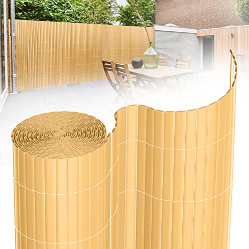 Tubiaz PVC Sichtschutzmatte 100×800cm, Sichtschutz Zaun mit Interne Verstärkung, Balkon Sichtschutz Windschutz, Sonnenschutz, Sichtschutz Garten mit Kabelbinder (Bambus) von Tubiaz