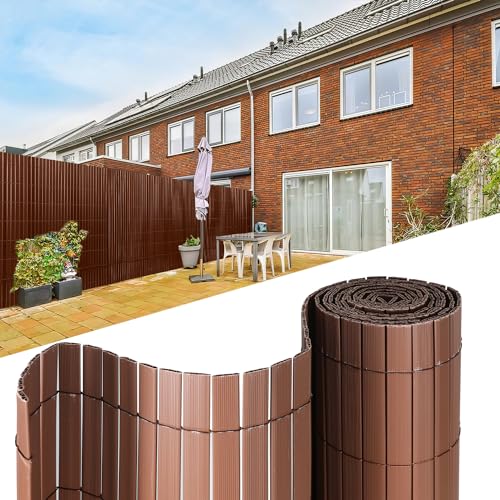 Tubiaz PVC Sichtschutzmatte 80×400cm, Sichtschutz im Garten mit W-förmiger Interner Verstärkung, Sichtschutzzaun Wetterfester für Balkon, Garten und Terrasse, mit Kabelbinder (Braun) von Tubiaz