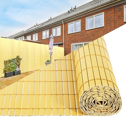 Tubiaz PVC Sichtschutzmatte 90×300cm, Sichtschutz im Garten mit W-förmiger Interner Verstärkung, Sichtschutzzaun Wetterfester für Balkon, Garten und Terrasse, mit Kabelbinder (Bambus) von Tubiaz