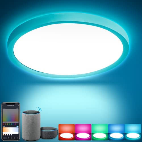 Tubiaz Smart LED Deckenleuchte Dimmbar 24W 2040LM, IP44 LED Farbwechsel Deckenleuchte RGB, Kompatibel mit Alexa & Google Home, Badezimmer Kinderzimmer Leuchte, 2700-6500K von Tubiaz