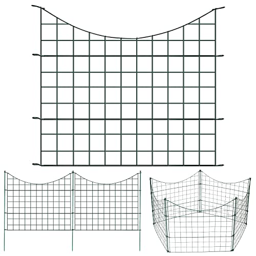 Tubiaz Teichzaun Gartenzaun Komplettset, 5 Stück Gartenzaun Metall mit 11 Zaunelemente-5 Zaunelemente und 6 Befestigungsstäben, Länge 3,75 m Gartenzaun Zaun für Hunde (Unterbogen, Grün) von Tubiaz