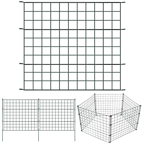 Tubiaz Teichzaun Set, 5 Stück Teichzaun Steckzaun Metall mit 11 Zaunelemente-5 Zaunelemente 6 Befestigungsstäben, Länge 3,75 m Metallzaun Grün, Freigehege Gartenzaun Tiergehege (Gerade) von Tubiaz