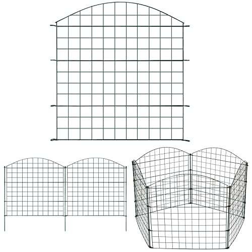 Tubiaz Teichzaun Set, 5 Stück Teichzaun Steckzaun Metall mit 11 Zaunelemente-5 Zaunelemente 6 Befestigungsstäben, Länge 3,75 m Metallzaun Grün, Freigehege Gartenzaun Tiergehege (Oberbogen) von Tubiaz