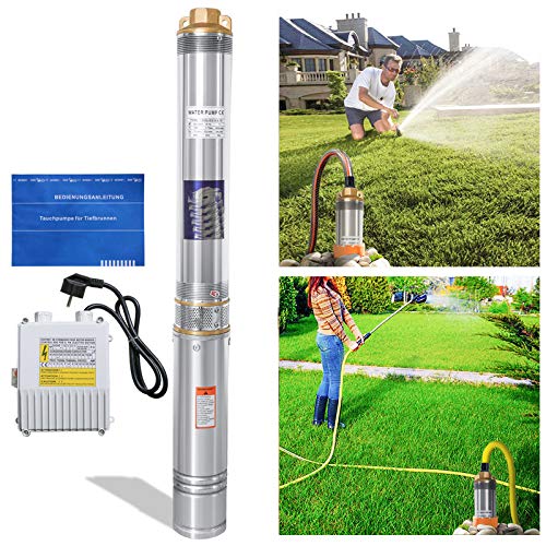 Tubiaz Tiefbrunnenpumpe 1100W, Tauchpumpe 4000 L/h, Brunnenpumpe 81 m Förderhöhe, Springbrunnenpumpe 92 mm Pumpendurchmesser, Wasserpumpe mit 20m Anschlusskabel von Tubiaz