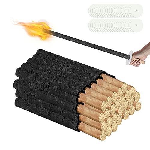 Tubiaz Wachsfackeln Brennzeit 100 min|50 Stück Fackeln Mit Handschutz|Garten-Fackeln Für Nachtwanderung Lagerfeuer Feuerwerk Outdoor von Tubiaz
