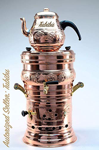 Tubibu Kupfer Samowar Teekannen-Set, Holzkohle, handgefertigt, echtes Kupfer, Samowar (Kupfer, Lage) von Tubibu