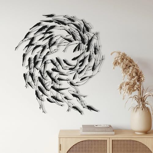 Tubibu Metall Fisch Wanddeko – Schwarze Fischfamilie Wandkunst im maritimen Stil – Moderne Wand Skulptur für Wohnzimmer, Bad, Garten, Balkon oder Terrasse (100x87) von Tubibu