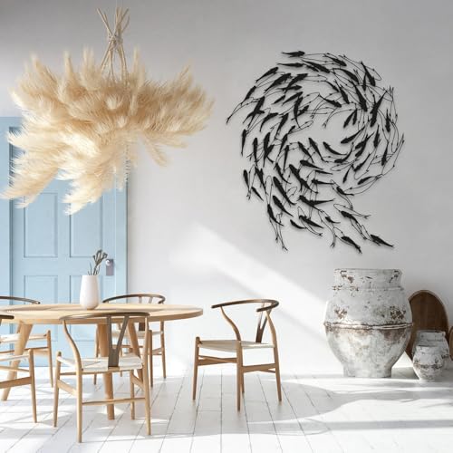 Tubibu Metall Fisch Wanddeko – Schwarze Fischfamilie Wandkunst im maritimen Stil – Moderne Wand Skulptur für Wohnzimmer, Bad, Garten, Balkon oder Terrasse (60x52) von Tubibu