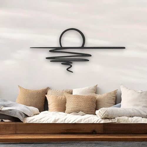 Tubibu Metall-Wandkunst – Sonnen-Glitzer-Wanddekoration – schwarze minimalistische Linienkunst – Sonnenaufgang-Wandbehang für Wohnzimmer, Schlafzimmer, Einweihungsgeschenk im Freien (Medium) von Tubibu
