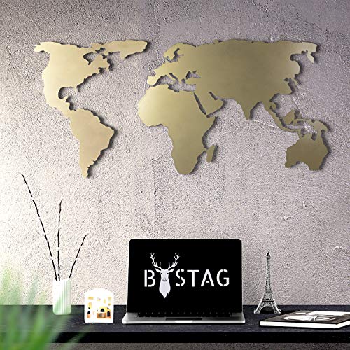 Tubibu Moderne Wandkunst, 100 % Metall – Metallische Weltkarte SİLHOUETTE, Größe (60 x 120 cm) – Wandbehang für Wohnzimmer, Schlafzimmer, Schlafsaal (Gold) von Tubibu