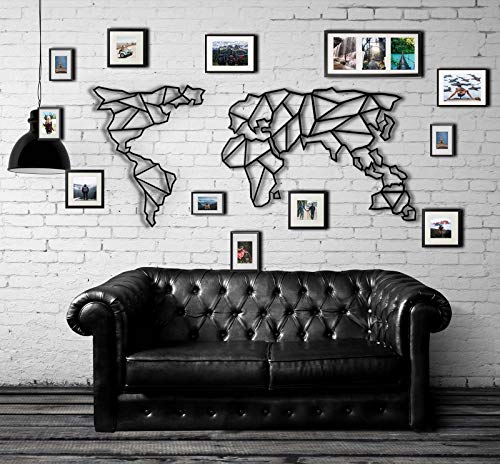 Tubibu Wanddekoration, 100% Metall, Weltkarte, 60 x 120 cm, Wandbehang für Wohnzimmer, Schlafzimmer, Wohnheim 40 x 23 inch schwarz von Tubibu