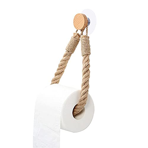 Tucireat Badezimmer Set Bambus 1 Stück Toilettenpapierhalter Ohne Bohren Selbstklebend Toilettenpapierrollenhalter Vintage Hanfseil Holz Toilettenpapierrollenhalter Wc Papier Halterung von Tucireat