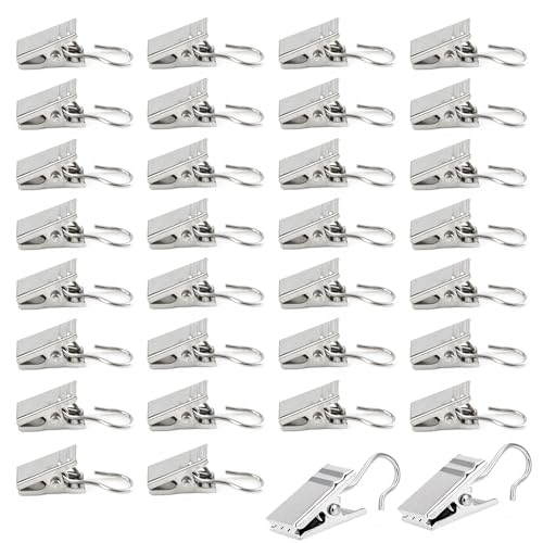 Tucireat Gardinengleiter Mit Klammer Vorhang Clip Klammer Mit Haken 120 Stück Vorhangklammern Klammern Für Rollvorhänge Vorhang Clips Duschvorhang Metallklammern Silber Gardinen Metall Klammern von Tucireat