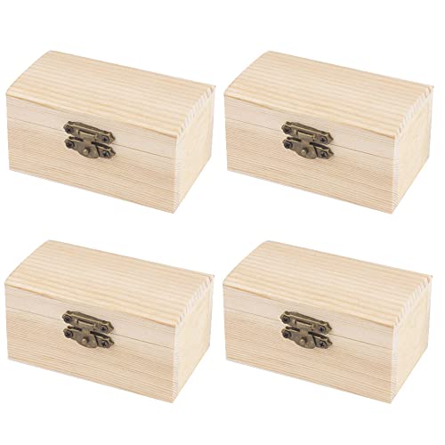 Tucireat Holzkiste Klein 4 Stück Holzschachtel mit Deckel Truhe Klein Schatztruhe Truhe Holz Schatzkiste Holz Schatulle Holzschatulle mit Deckel Holzbox mit Deckel Holzkisten Holztruhe Klein Kiste von Tucireat