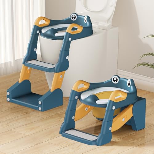 2 IN 1 Toilettensitz Kinder, Toilettensitz Kinder mit Treppe für Jungen Mädchen Baby, Upgraded 2-in-1 Kinder WC Sitz mit Treppe mit Urinal und Spritzschutz (Blue-Yellow) von TuckInn