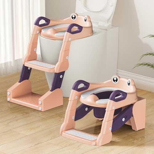 2 IN 1 Toilettensitz Kinder, Toilettensitz Kinder mit Treppe für Jungen Mädchen Baby, Upgraded 2-in-1 Kinder WC Sitz mit Treppe mit Urinal und Spritzschutz (Pink) von TuckInn