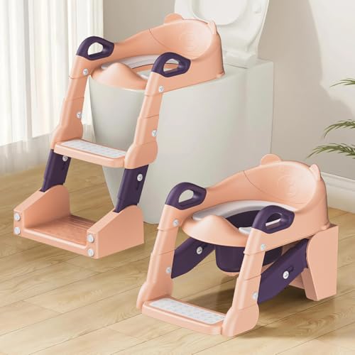 2 IN 1 Toilettensitz Kinder, Toilettensitz Kinder mit Treppe für Jungen Mädchen Baby, Upgraded 2-in-1 Kinder WC Sitz mit Treppe mit Urinal und Spritzschutz (Pink) von TuckInn