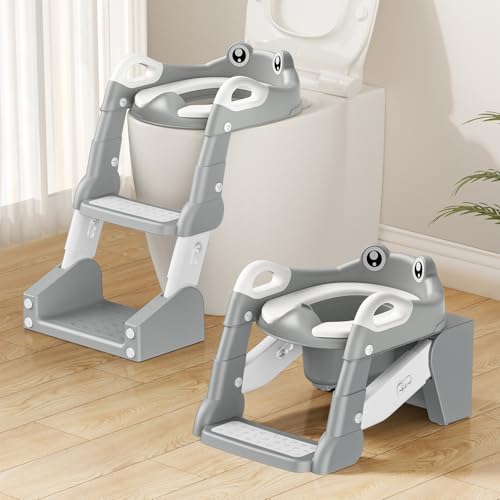 2 IN 1 Toilettensitz Kinder, Toilettensitz Kinder mit Treppe für Jungen Mädchen Baby, Upgraded 2-in-1 Kinder WC Sitz mit Treppe mit Urinal und Spritzschutz (Gray) von TuckInn